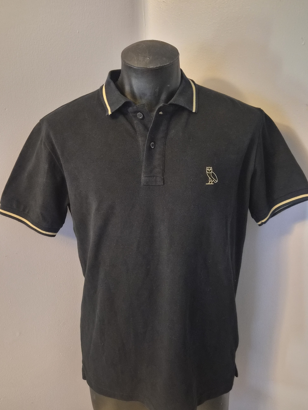 OVO Black Polo with Gold Trim and Owl Logo